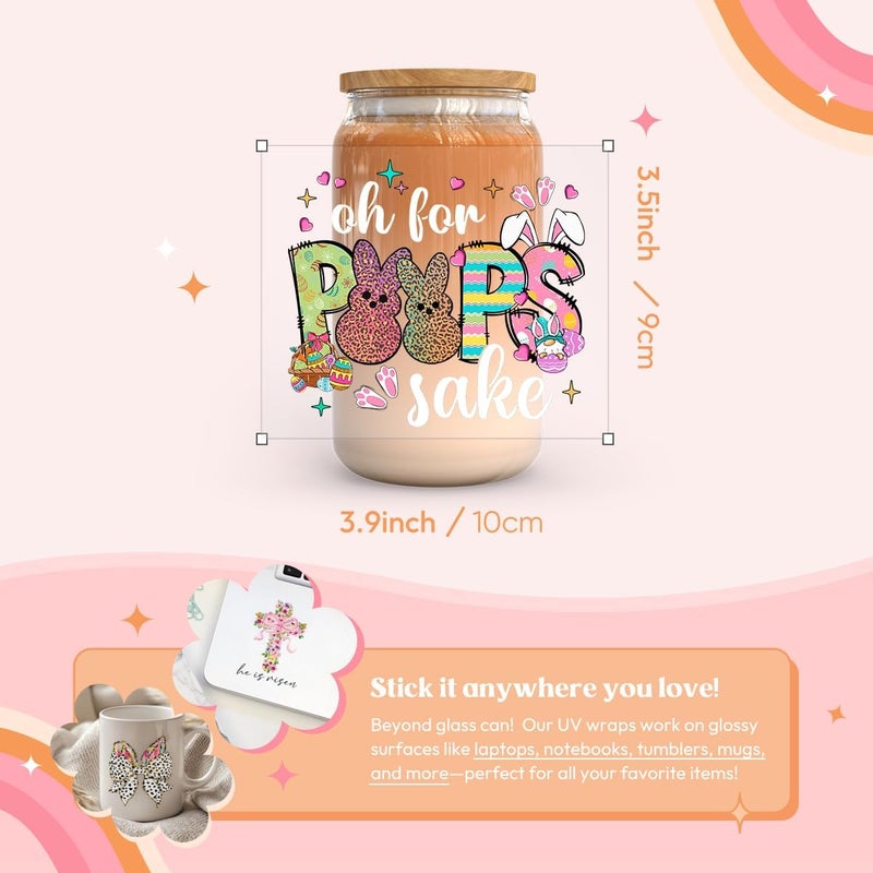 KACIOLA STUDIO Easter UV DTF Cup Wrap -26 Sheets Easter Day Theme UV DTF Cup Wraps for 16 oz Glass Mugs Coffee, Decals Waterproof Rub on Transfer Stickers DIY Mug Glasses Crafting - Image 5